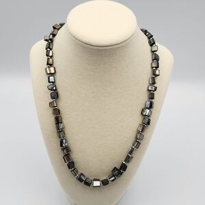 Elegant Dark polished Sea Shells beads and Silver tone Necklace